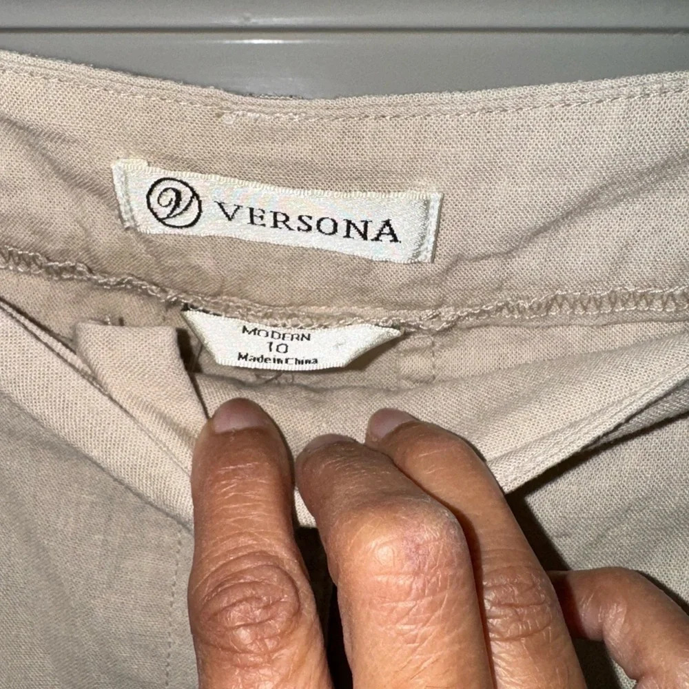 Versona Linen Blend lightweight Khaki Wide Leg Pants Modern - size 10 - Picture 4 of 13